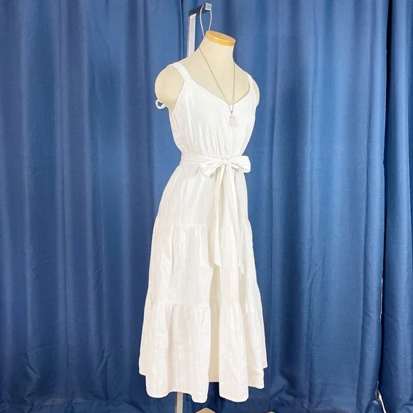 ALL SAINTS White Cotton Summer Midi Dress shoulder Tie straps - Picture 4 of 9